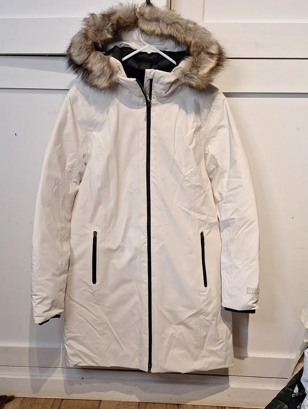 Eddie Bauer Off-White Insulated Parka with Faux Fur Hood